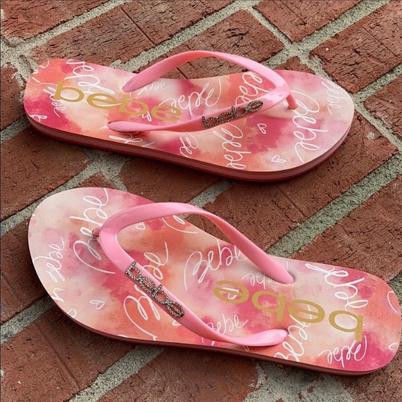 Bebe Logo Crystal Flip Flops, 6, New - Picture 3 of 7